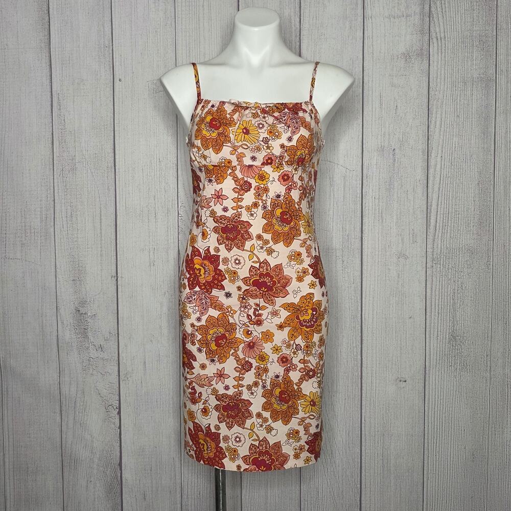 Y2K Rave Stretch Mini Dress Made USA Retro Floral Psychedelic Groovy, Medium